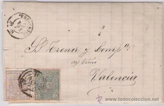 CARTA 1875 FECHADOR REUS SOBRE EDIFIL 153 Y 154 FÁBRICA DE SEDERÍAS ...