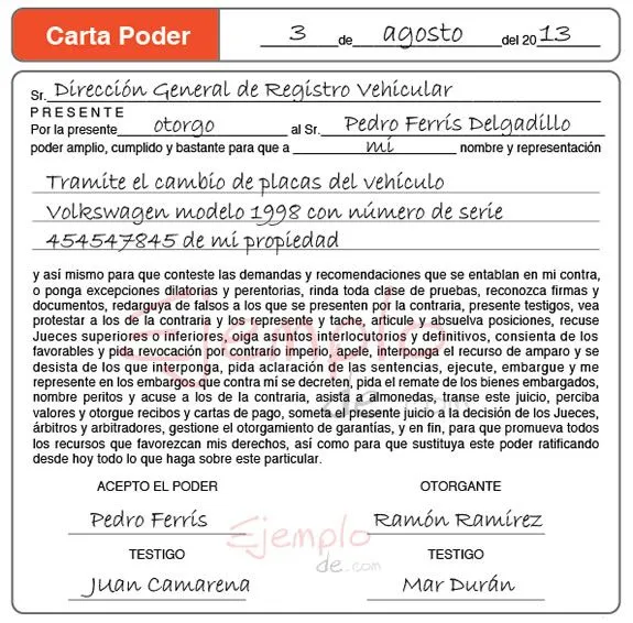 Ejemplo de Carta poder