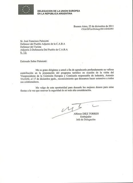 Carta de agradecimiento del Jefe de Delegación y Embajador de la ...