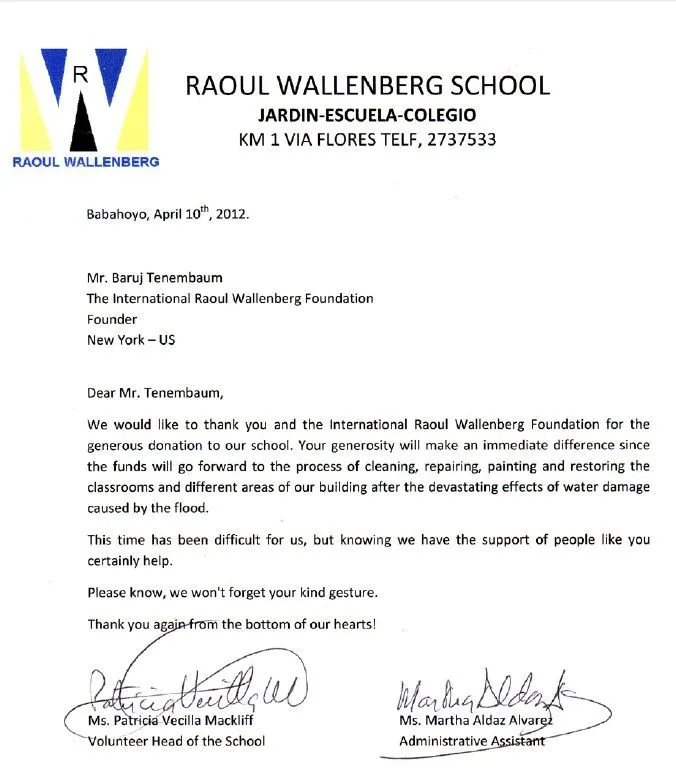 Carta de agradecimiento « The International Raoul Wallenberg ...