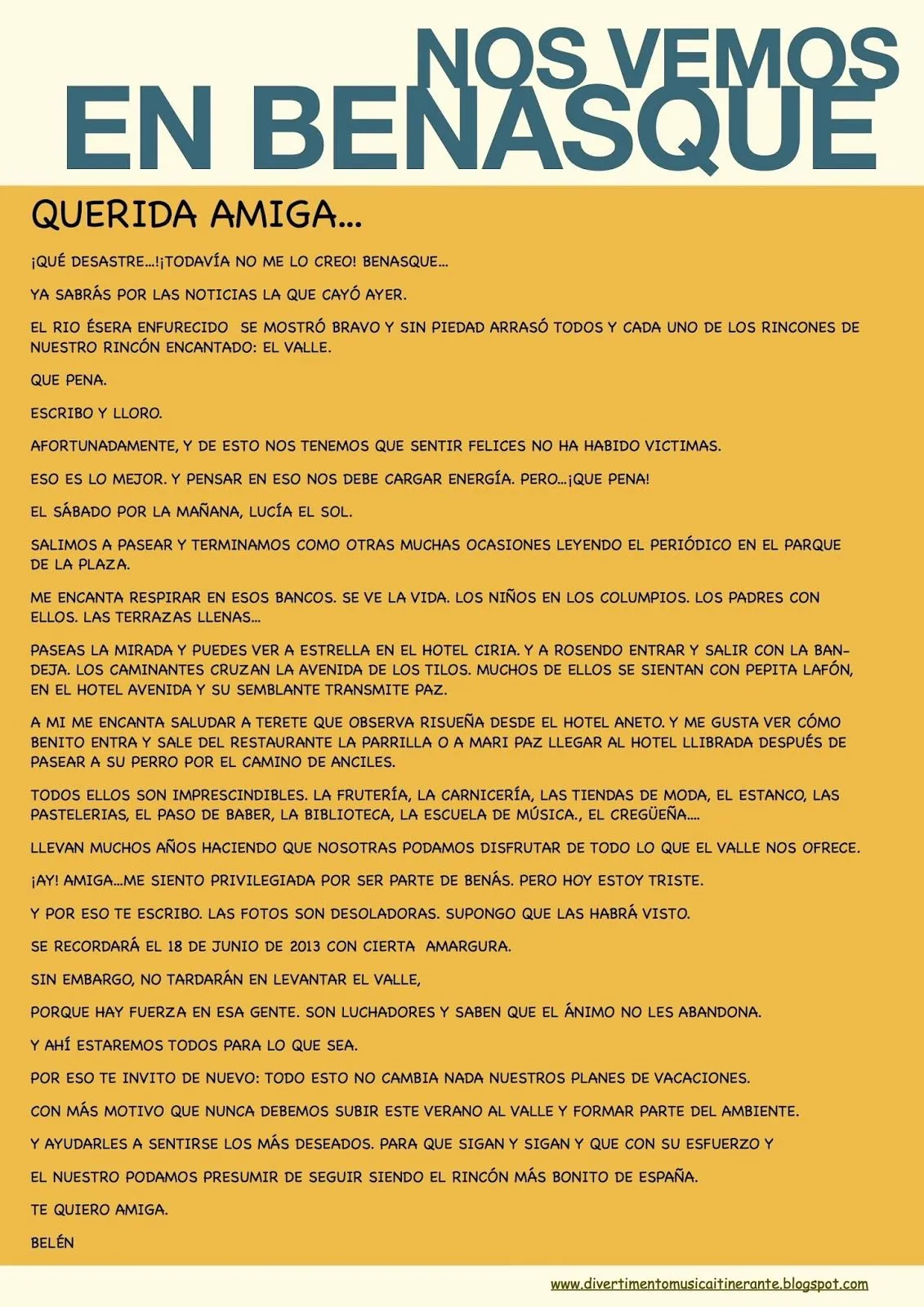 CARTA A MI AMIGA: NOS VEMOS EN BENASQUE