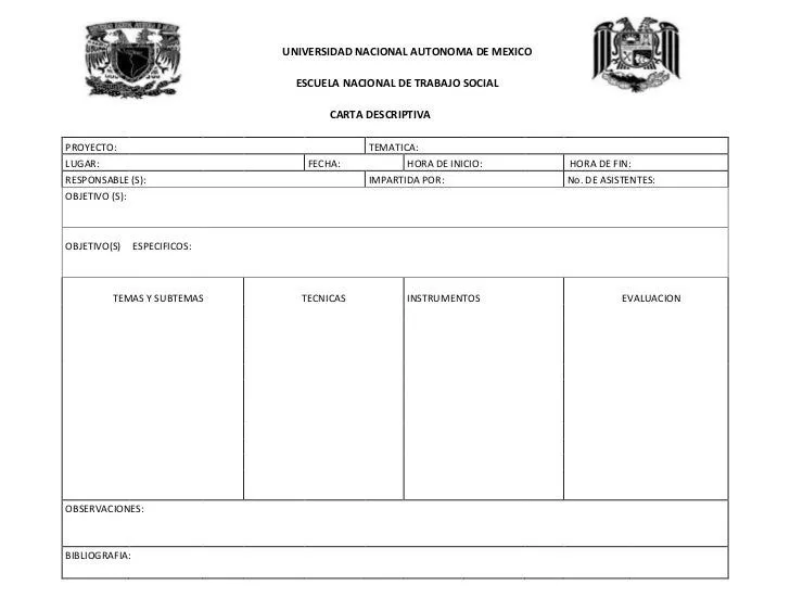 Carta descriptiva formato