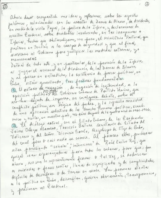 Carta hecha por el prisionero político Ernesto Borges al nuncio en ...