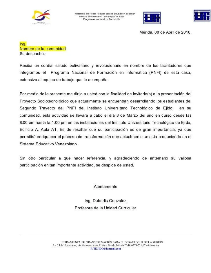 Carta invitacion a la comunidad