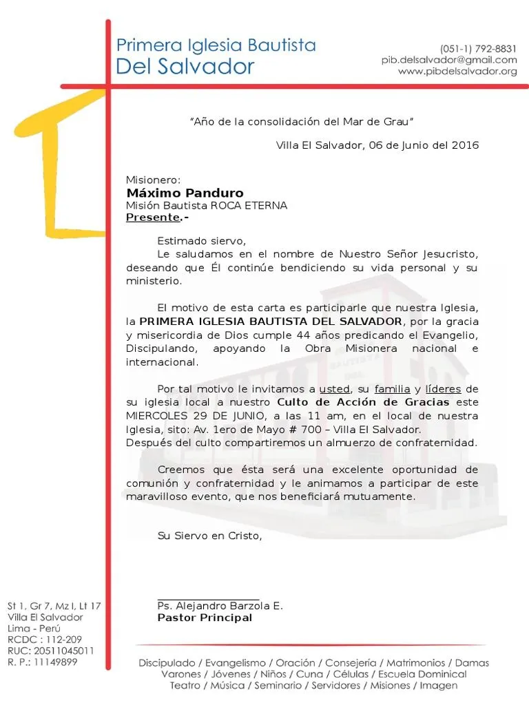 Carta de Invitación Al Culto de Aniversario 2016 | PDF | Misionero | Cristo  (título)