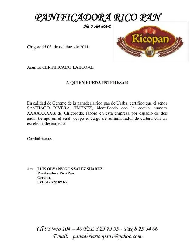 Carta laboral yesenia