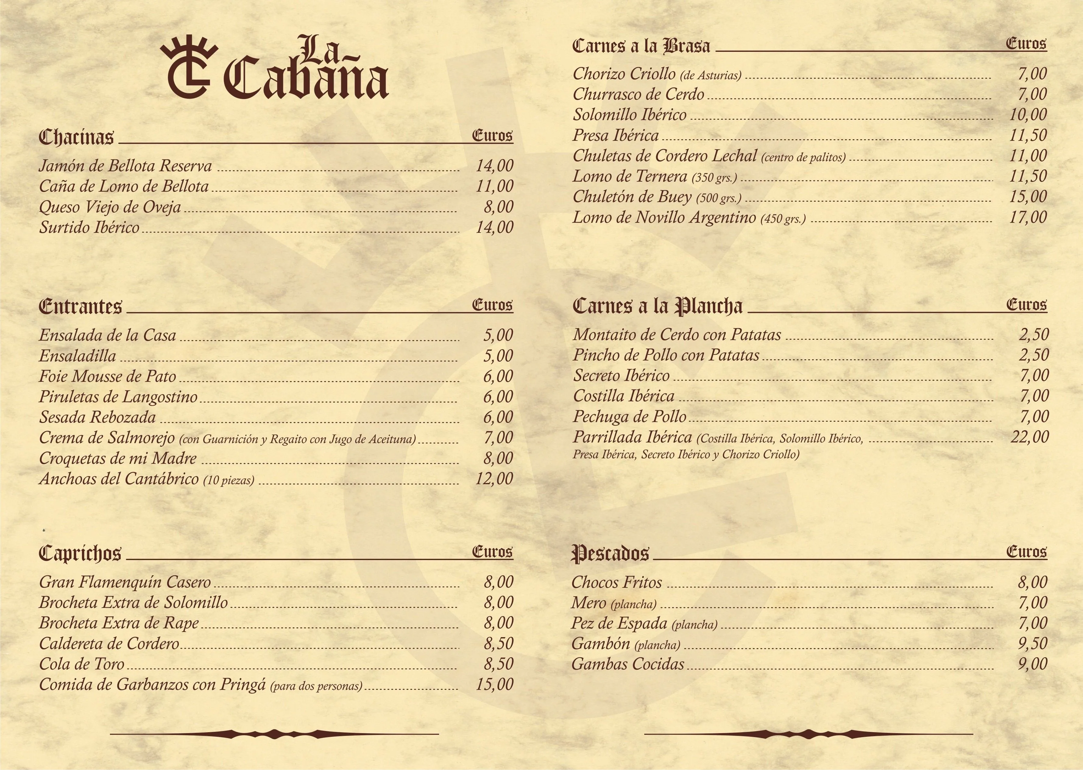 Carta-Salón de Celebraciones la Cabaña