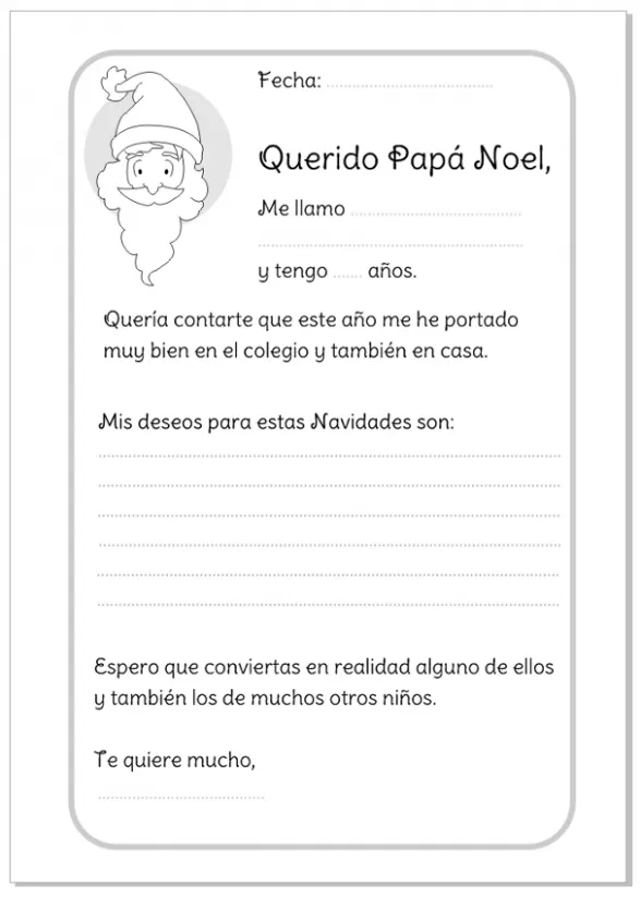 Carta a Papá Noel (Santa) para imprimir gratis - Todo Bonito