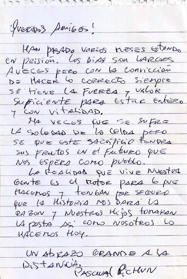 Carta de Pascual Pichun a sus amigos desde la Carcel de Traiguén ...