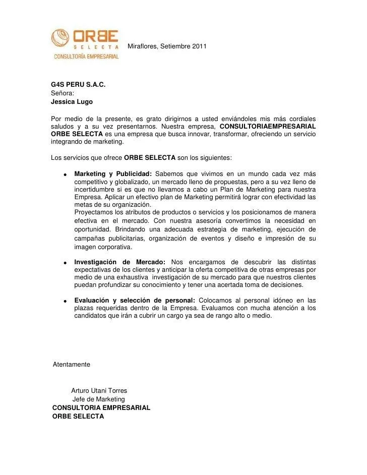 Carta de presentacion marketing