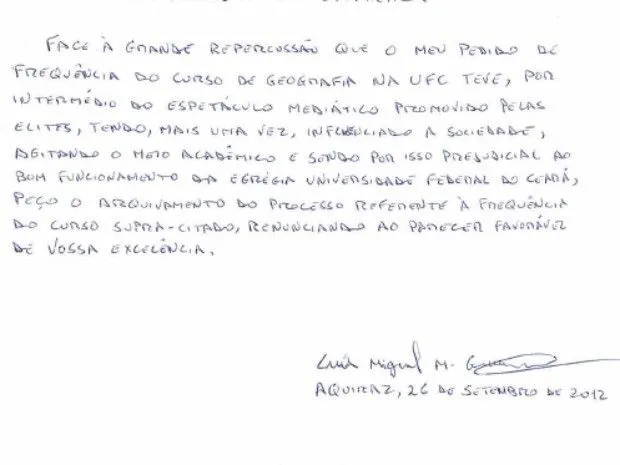 G1 - Preso escreve carta para comunicar desistência de faculdade ...