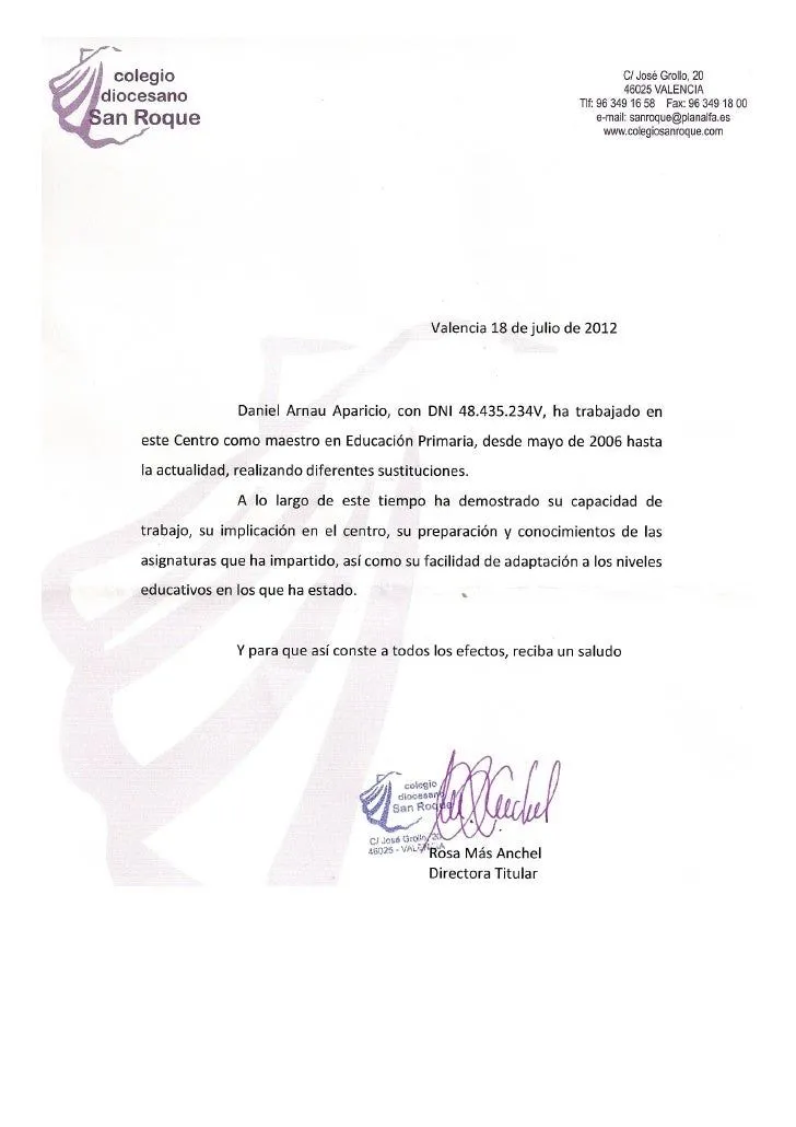 Carta recomendación