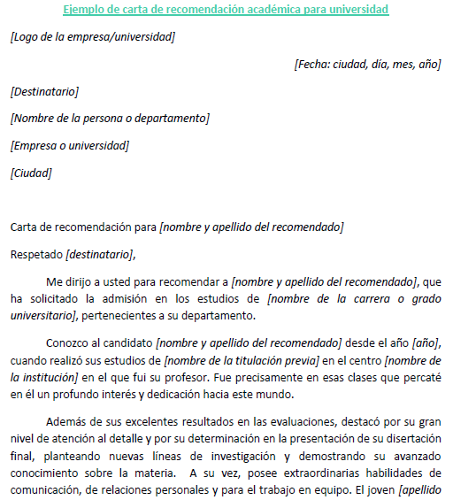 Ejemplo de carta de recomendación académica para universidad ...