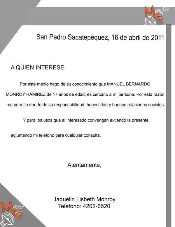 Carta de recomendacion laboral word - Imagui