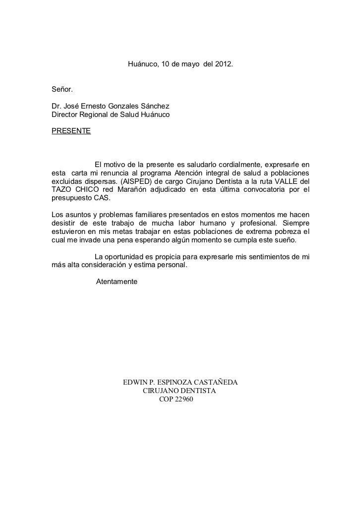 Carta de renuncia