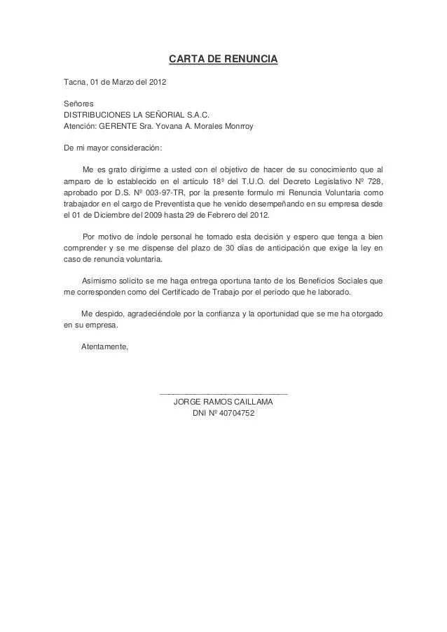 Carta de renuncia