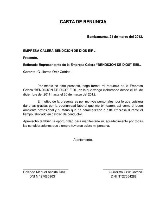 Carta de renuncia