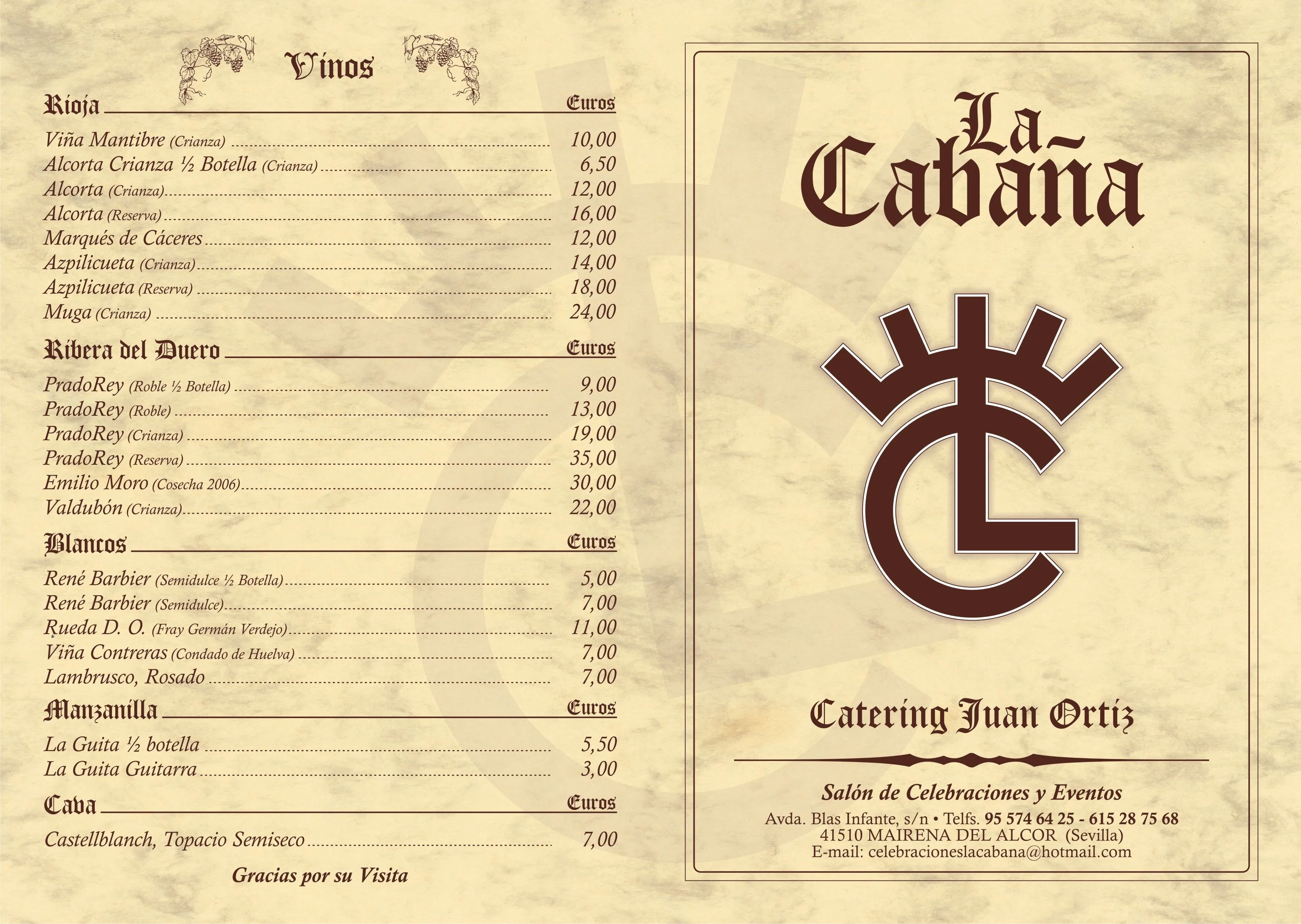 Carta-Salón de Celebraciones la Cabaña