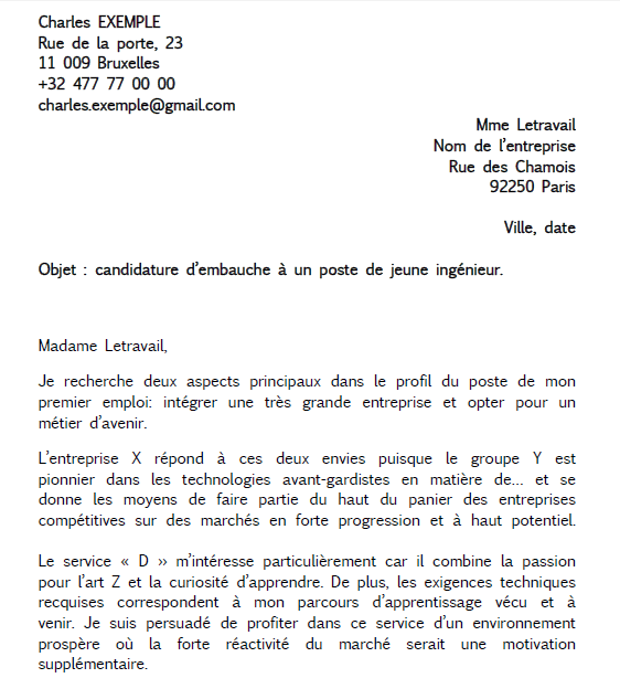 Ejemplo de carta de presentación en francés | Ejemplos de carta