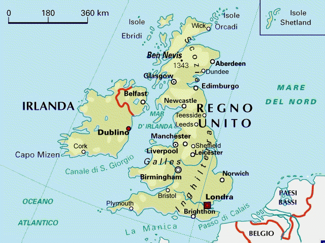 CARTINA GEOGRAFICA DELLA GRAN BRETAGNA E IRLANDA