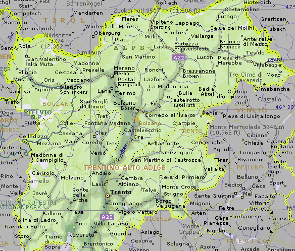 Cartina geografica del Trentino Alto Adige - Mappa - Carta