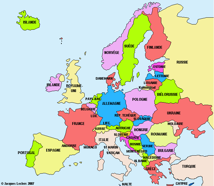 Cartograf.fr : Carte de l'Europe : Carte avec les pays en couleur