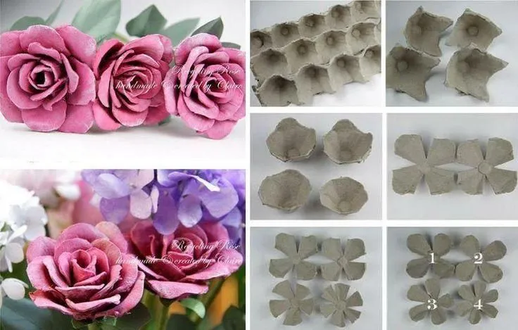 Preciosas rosas artificiales hechas con cartones de huevos ...