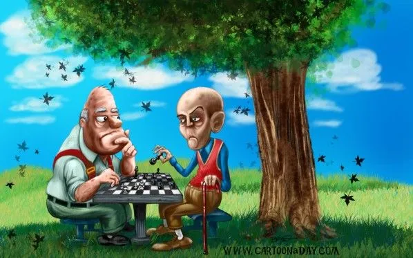 Cartoon Chess In the Park Painting ❤ Cartoon