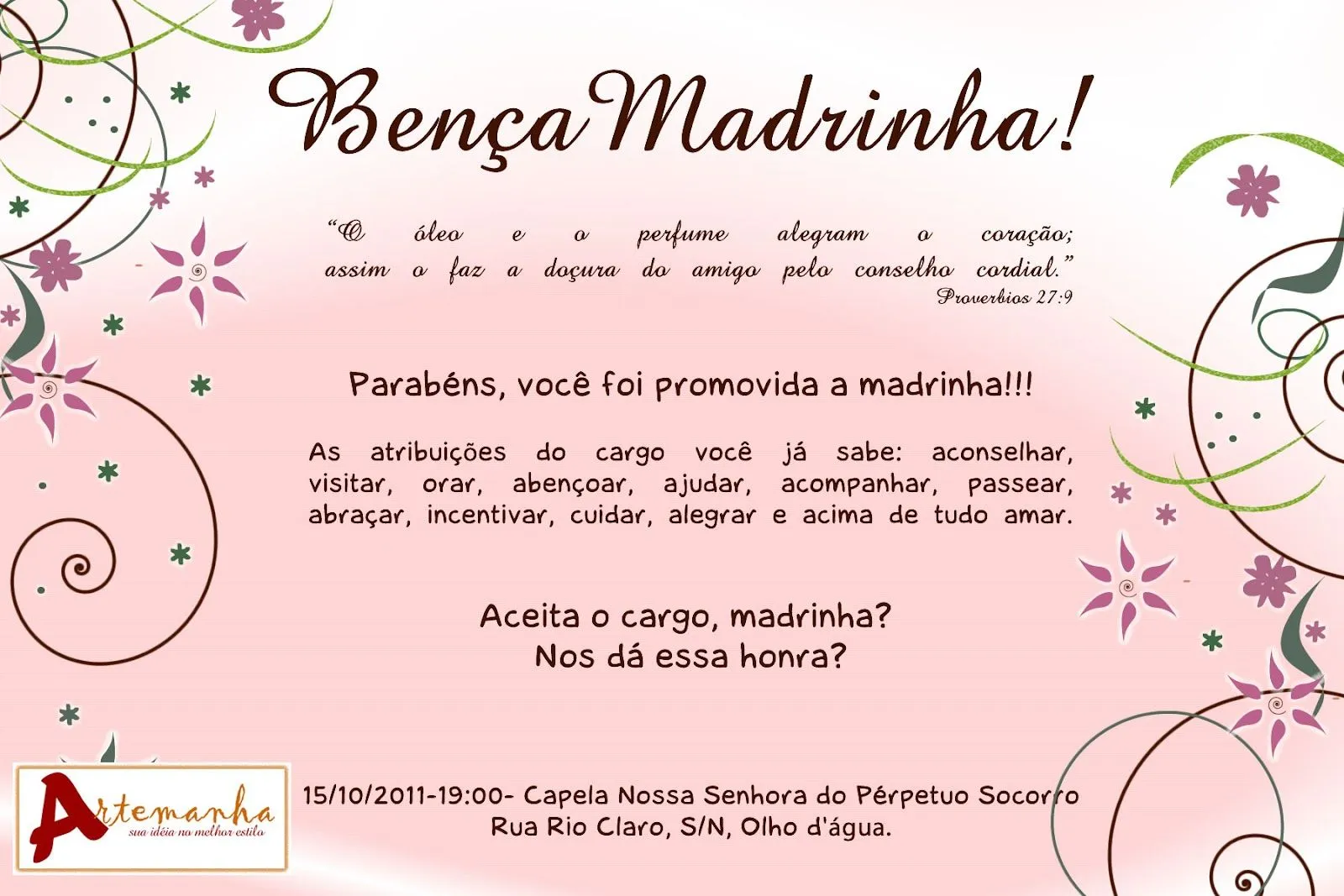 Artemanha: Casamento Lívia - Convites Padrinho e Madrinha