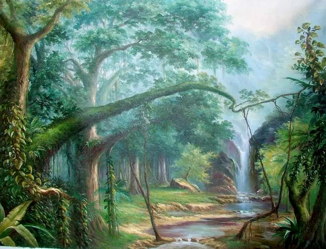 La Cascada en el bosque", paisaje óleo | Cuadros Modernos al Óleo