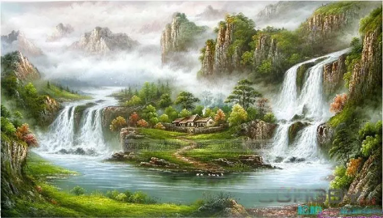 cascada paisaje pintura al óleo diseños venta caliente moderno la ...