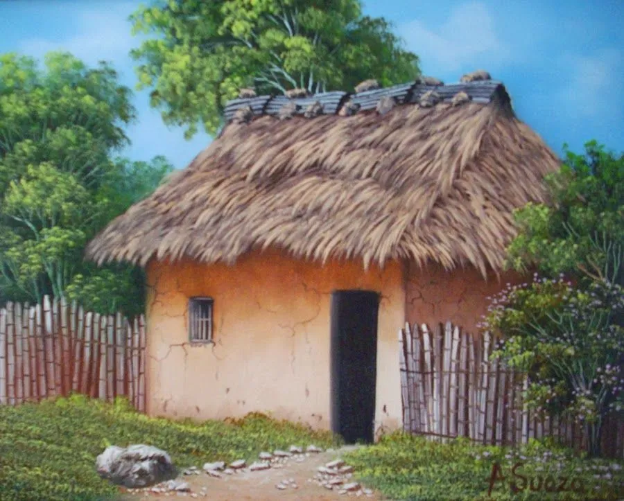 es con Casitas de Techo de Paja, Pinturas Realistas de paidsajes ...