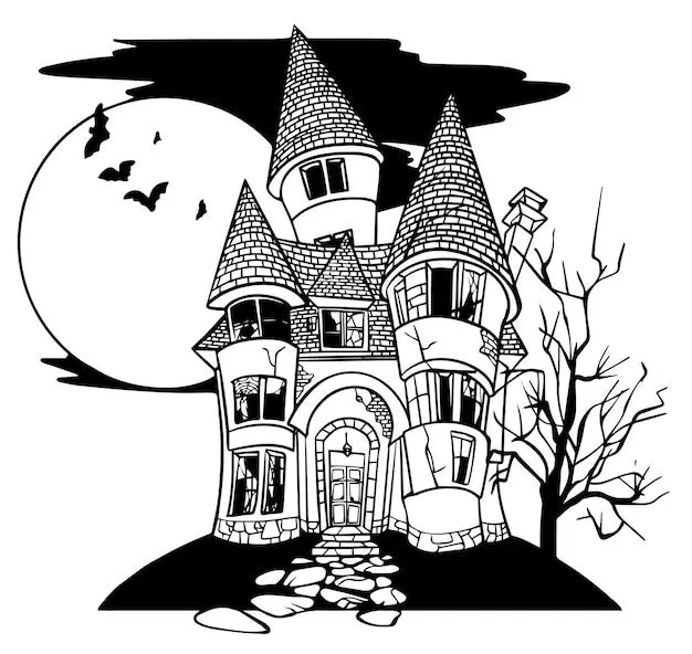 Castillo de brujas de halloween vector ilustración en blanco y negro |  Vector Premium