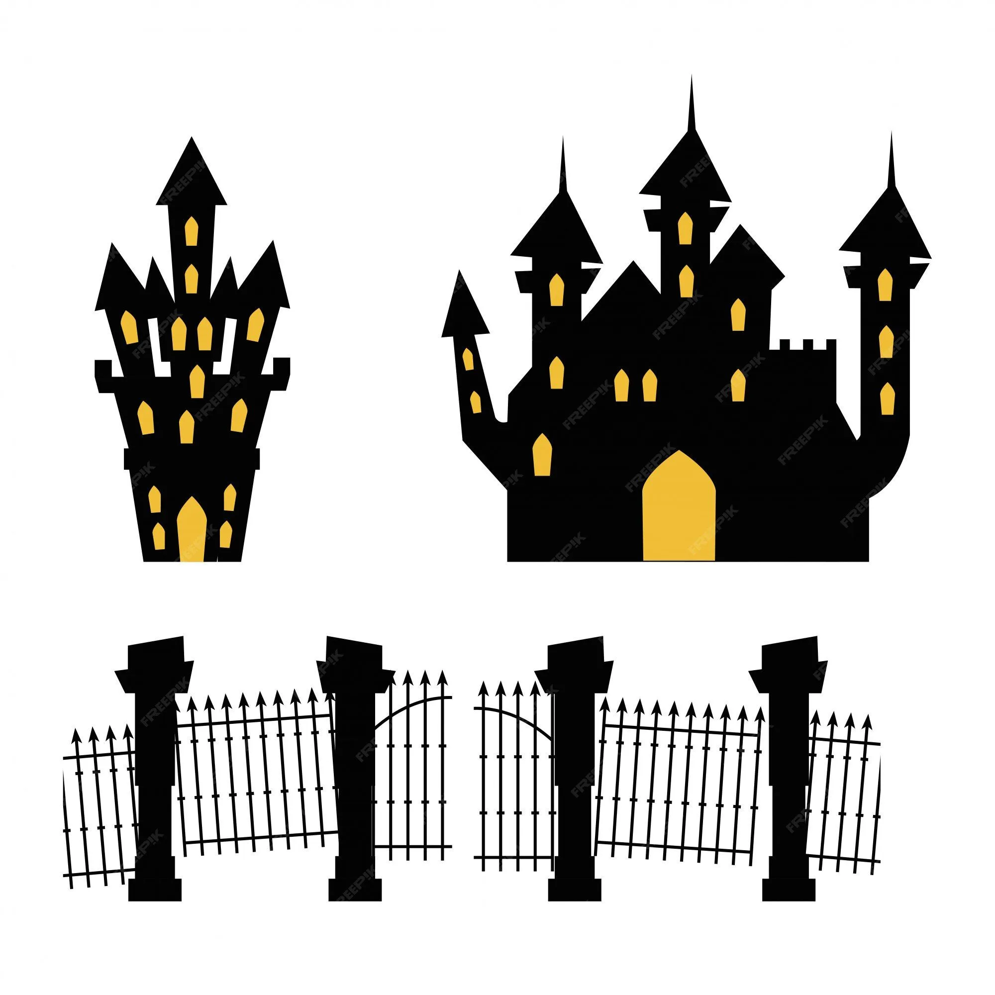 Castillos embrujados con cementerio de puerta | Vector Premium