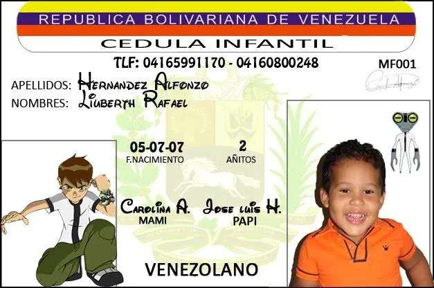 Cédula infantil para niños - Imagui