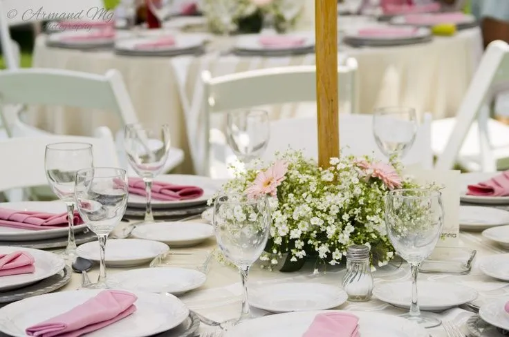 Centro de mesa Bautizo Gerbera & nube | Centros de mesa boda ...