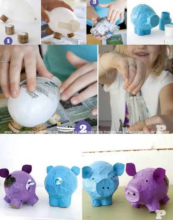 Cerdito de papel maché -Manualidades Infantiles