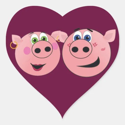 Dos cerdos divertidos del dibujo animado en amor pegatina en forma ...
