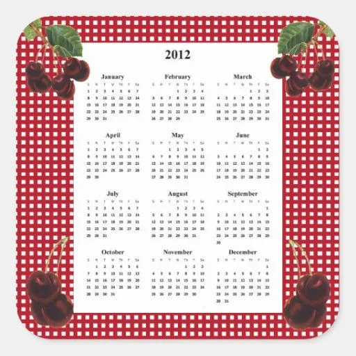 Cerezas y calendario a cuadros rojo y blanco 2012 calcomanías ...