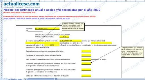 Certificaciones] Certificado anual a socios y/o accionistas por el ...