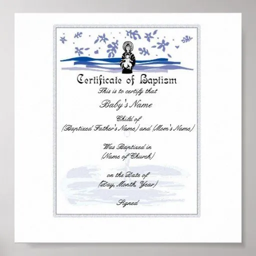 Certificado del bautismo del bebé - muchacho poster de Zazzle.