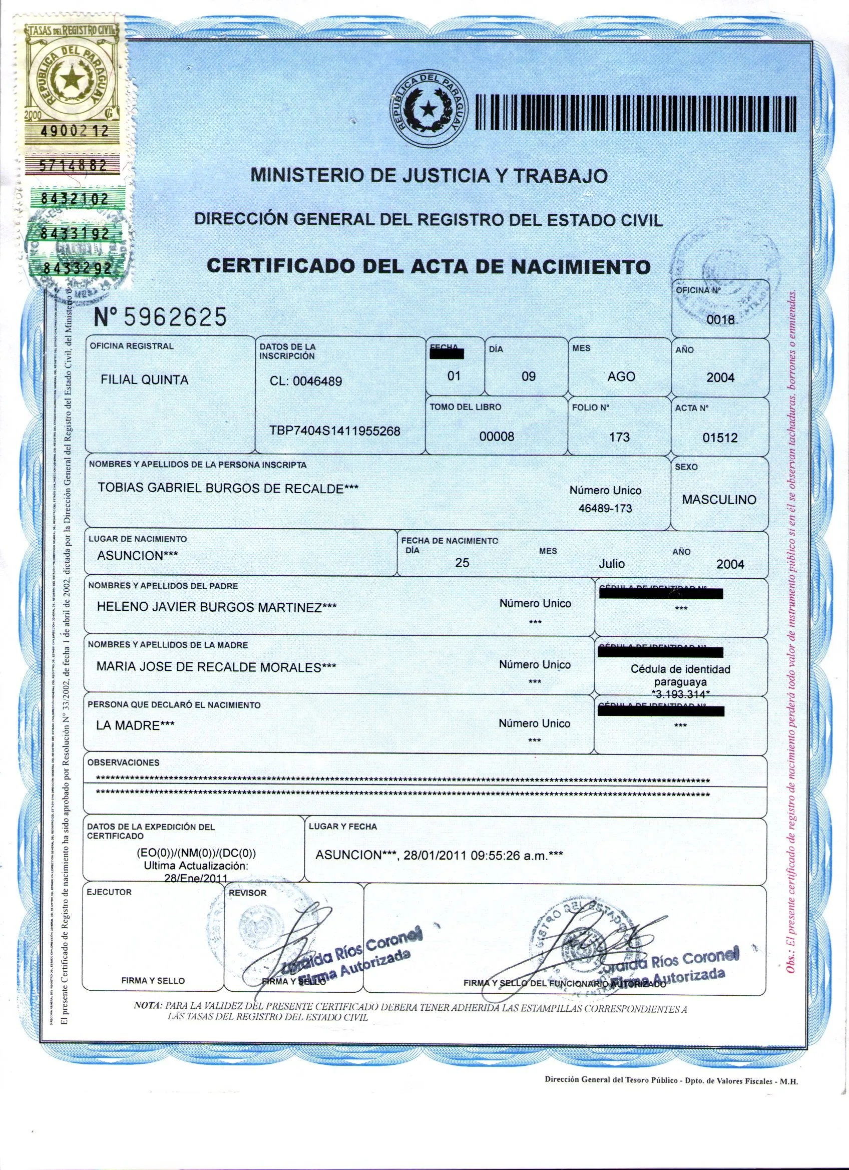 Certificado De Nacimiento Es Un Documento Oficial CarÀcter Pictures