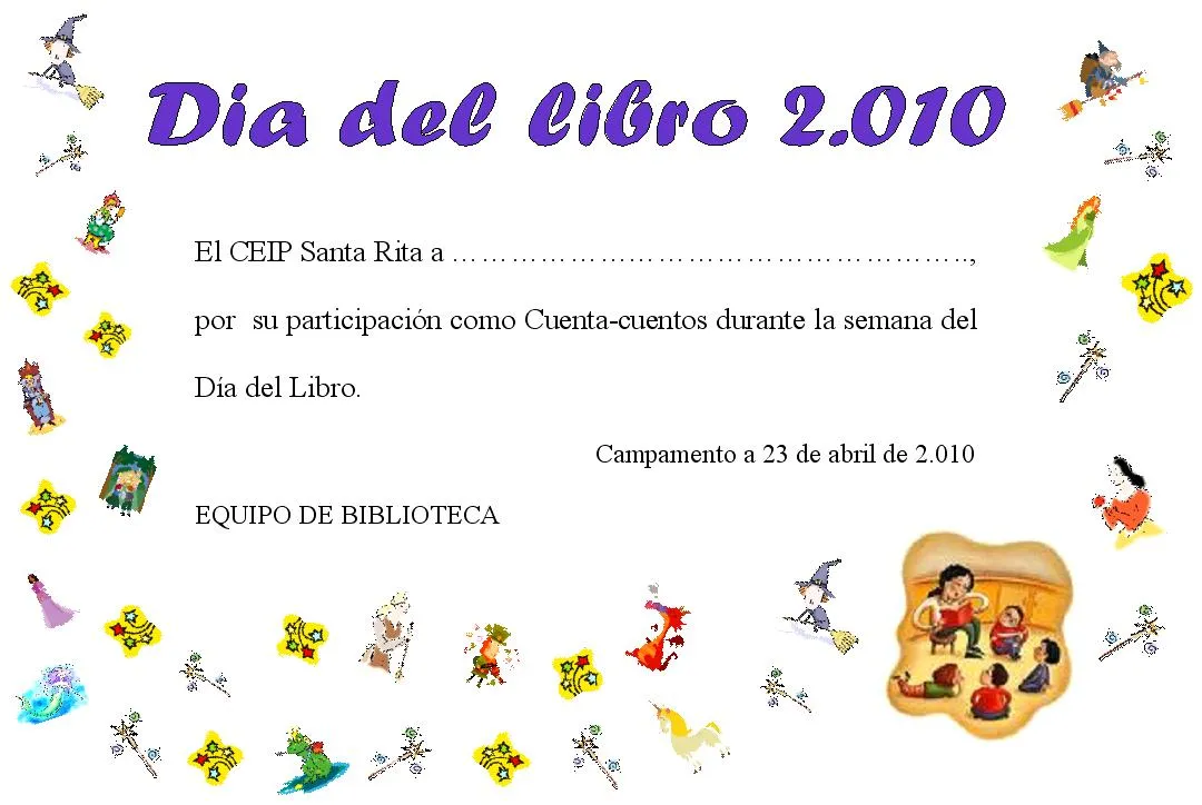 DIPLOMAS PARA CUENTACUENTOS | Biblioteca escolar de Campamento