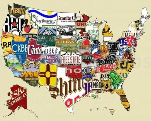 CERVEZA: MAPA USA. MARCAS AMERICANAS - CuadrosGuapos.