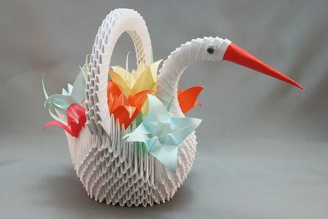 Cesta de garça com flores em origami 3D | Flickr - Photo Sharing!