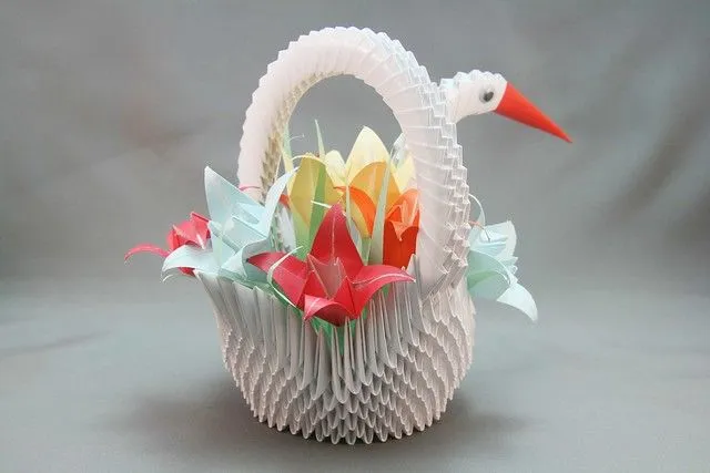 Cesta de garça com flores em origami 3D | Flickr - Photo Sharing!