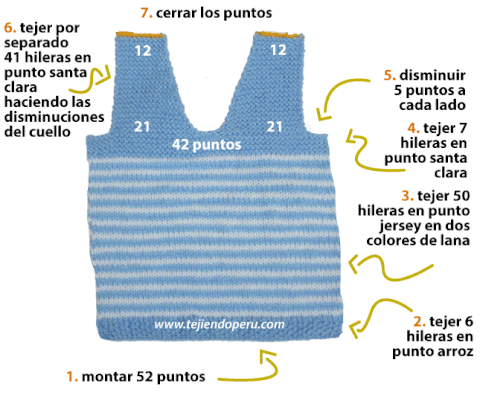 Chaleco con cuello V para niños - Tejiendo Perú...