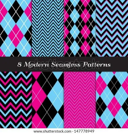 8 Chevron And Argyle Patterns In Blue, Hot Pink And Black With ...