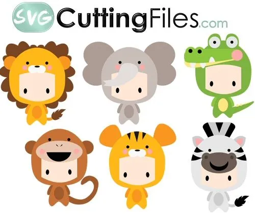 Chibi Kids as Jungle Animals SVG Cutting File