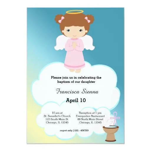 Chica del ángel del bautismo invitación 12,7 x 17,8 cm | Zazzle